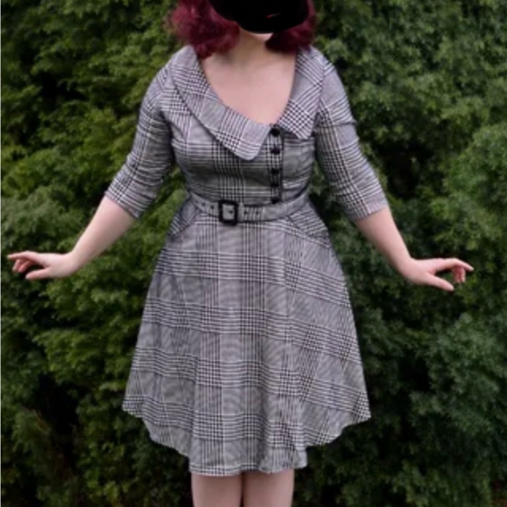 Voodoo Vixen Black & White Plaid Fit-and-Flare Midi Dress